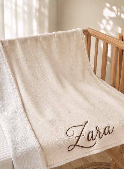 Personalizirana nevtralna muslin odejica Velika 120 × 120 cm